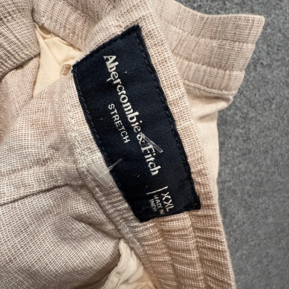Abercrombie & Fitch Cargo Joggers Mens XXL Tan Linen Blend Stretch Casual Pants